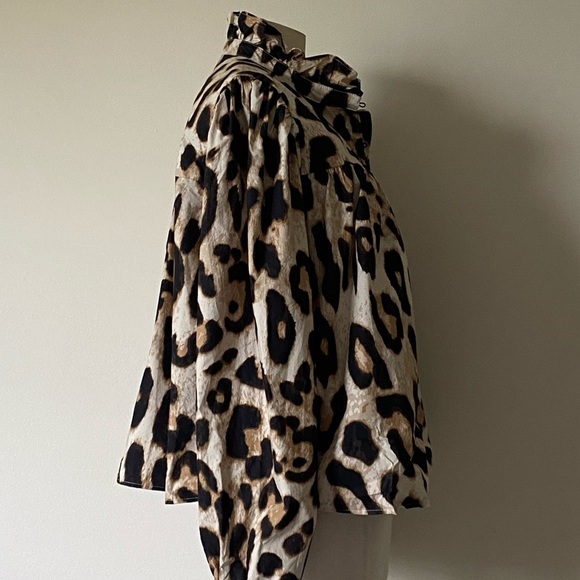 H&M Leopard Edwardian Puff Sleeve Ruffle Blouse - Picture 3 of 7